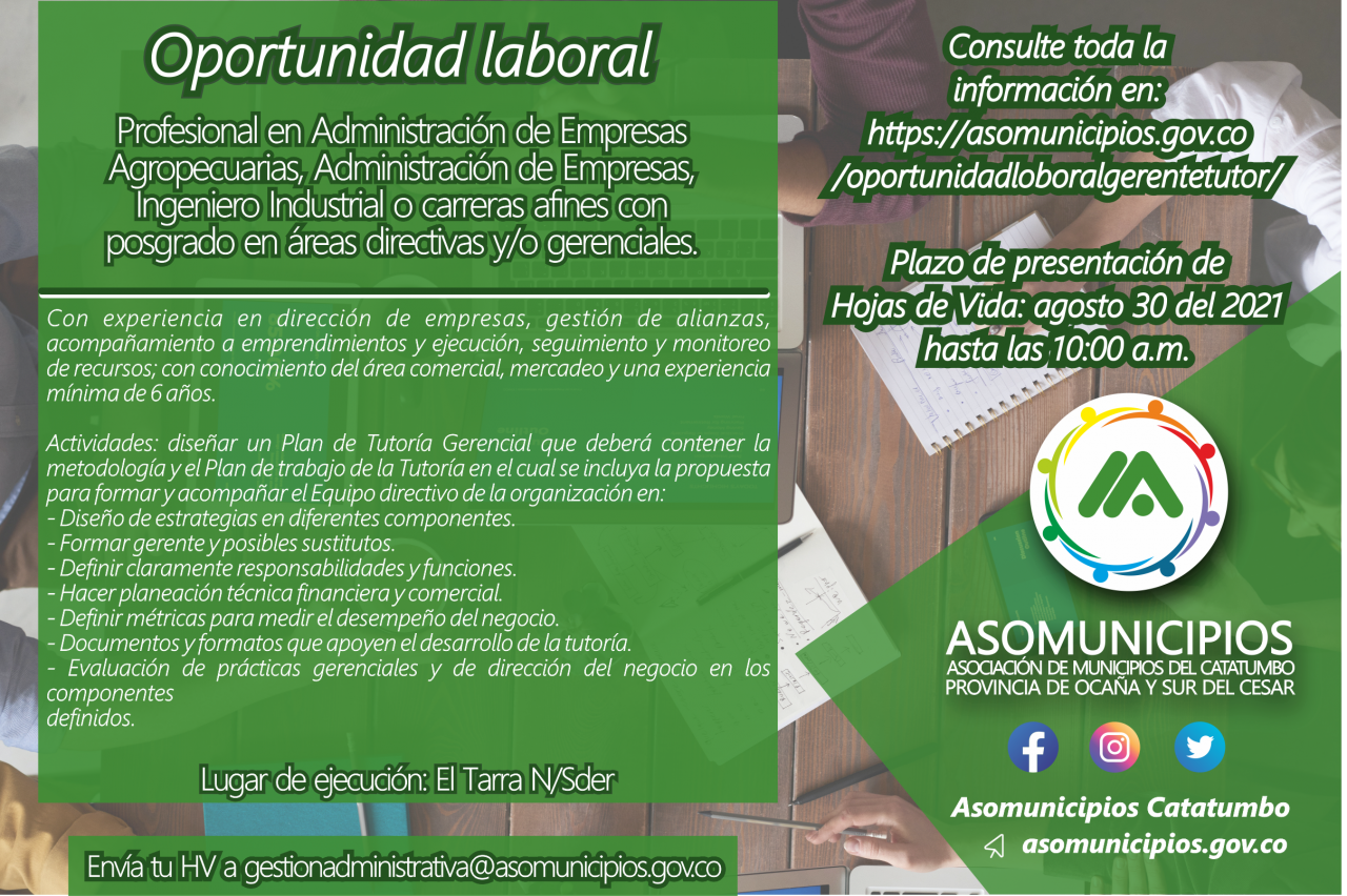Resultados proceso de evaluación a oferta laboral Gerente Tutor – Asopistar en El Tarra
