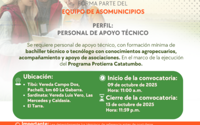 ¡Únete al equipo de Asomunicipios! Buscamos personal de apoyo técnico con conocimientos agropecuarios 🌾 para acompañar a las asociaciones del Programa Protiierra Catatumbo.